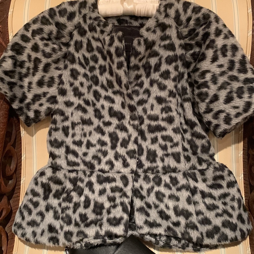 BCBGMAXAZRIA LUXURY DAVIE WOVEN FAUX FUR SHORT SLEEVE LEOPARD 🐆 PRINT JACKET S